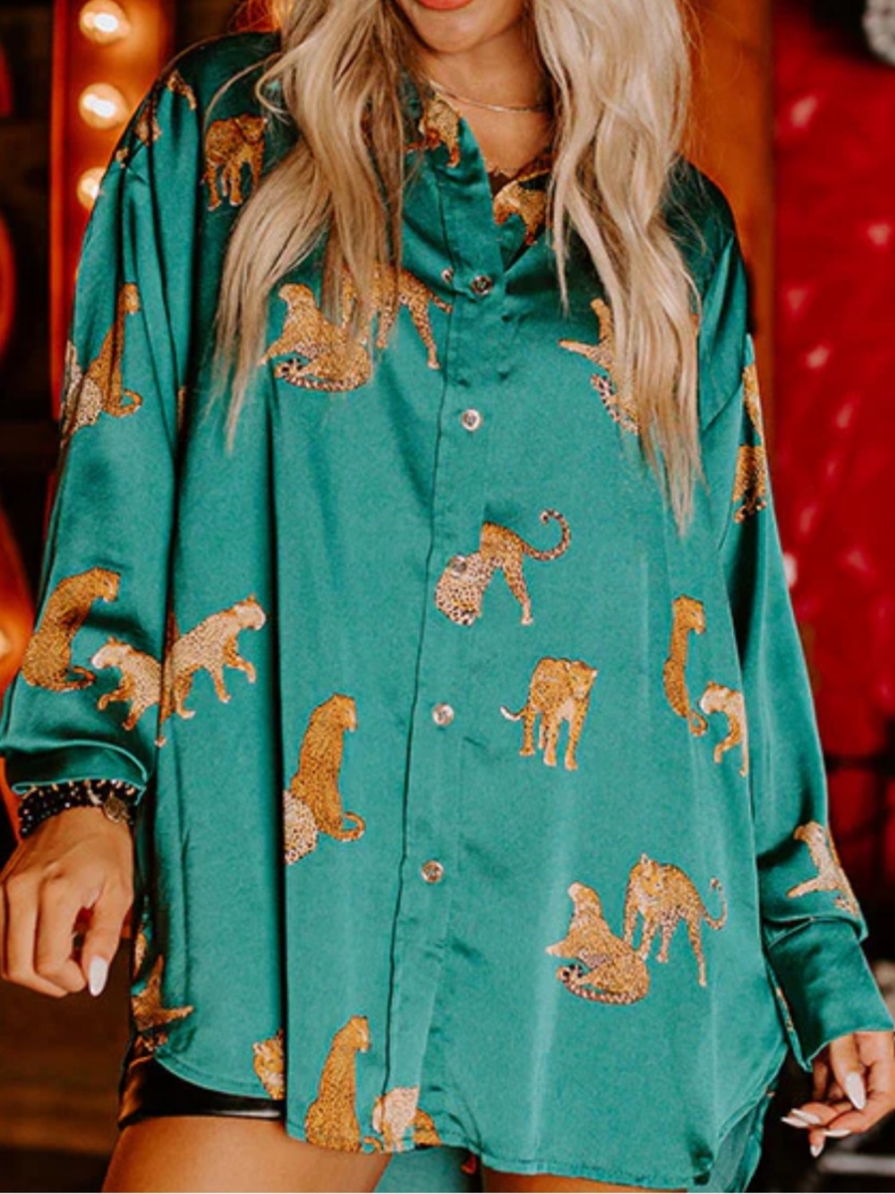 UMGEE BUTTON UP LEOPARD PATTERN IN HUNTER GREEN XL
